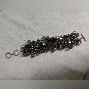 Wide premier designs beaded toggle silvertone chain bracelet